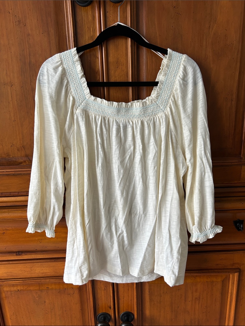 Style & Co. Cream Smocked Square-Neck Peasant Top